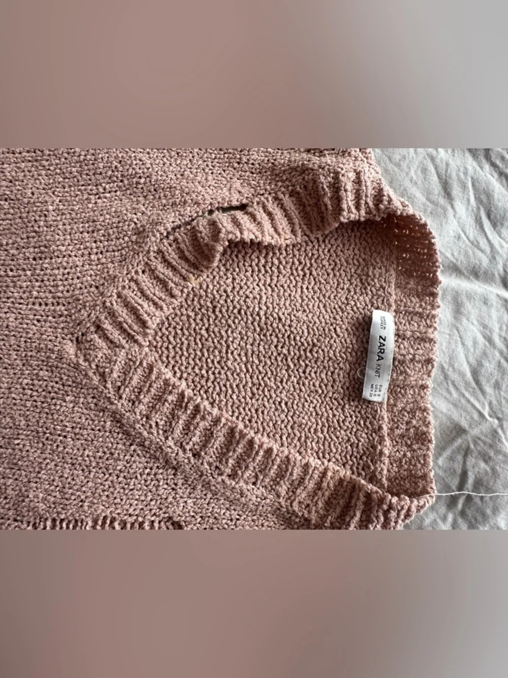 Zara Distressed Knit Sweater Pink Oversized V Neck Size S - Picture 5 of 12